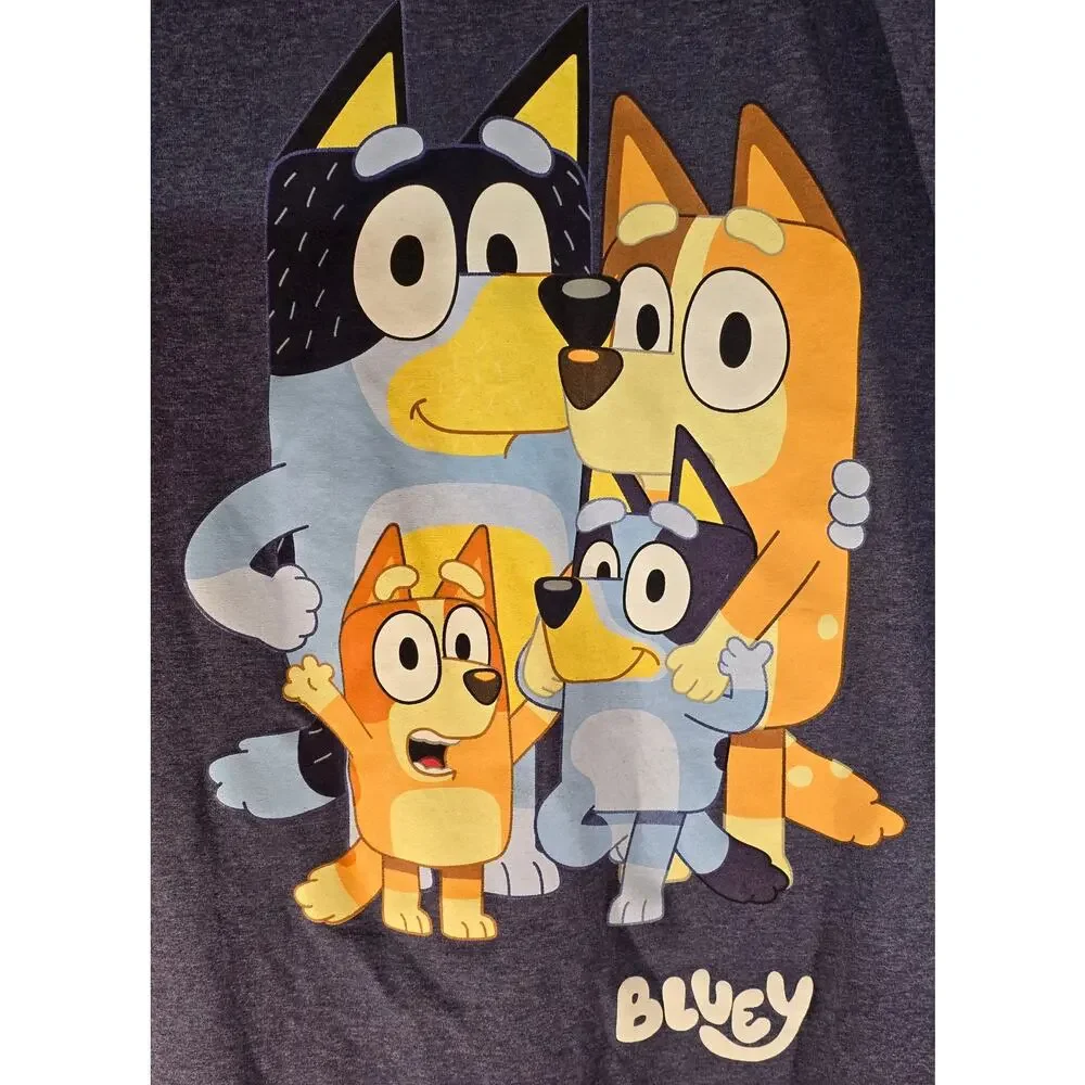 Bluey Graphic T-Shirt Men's Medium Cartoon Family TV Show Blue Heather